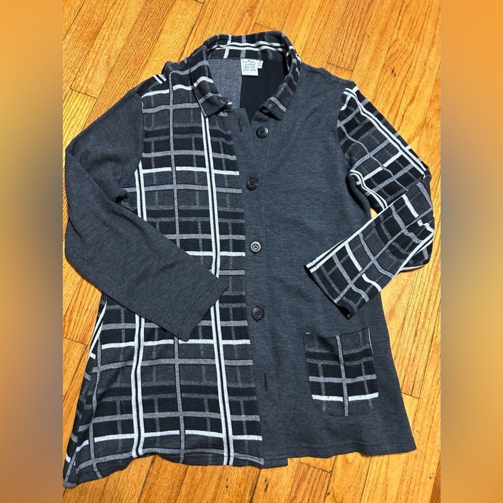 Parsley & Sage Cardigan Sweater Women’s Medium Black Gray Plaid Colorblock